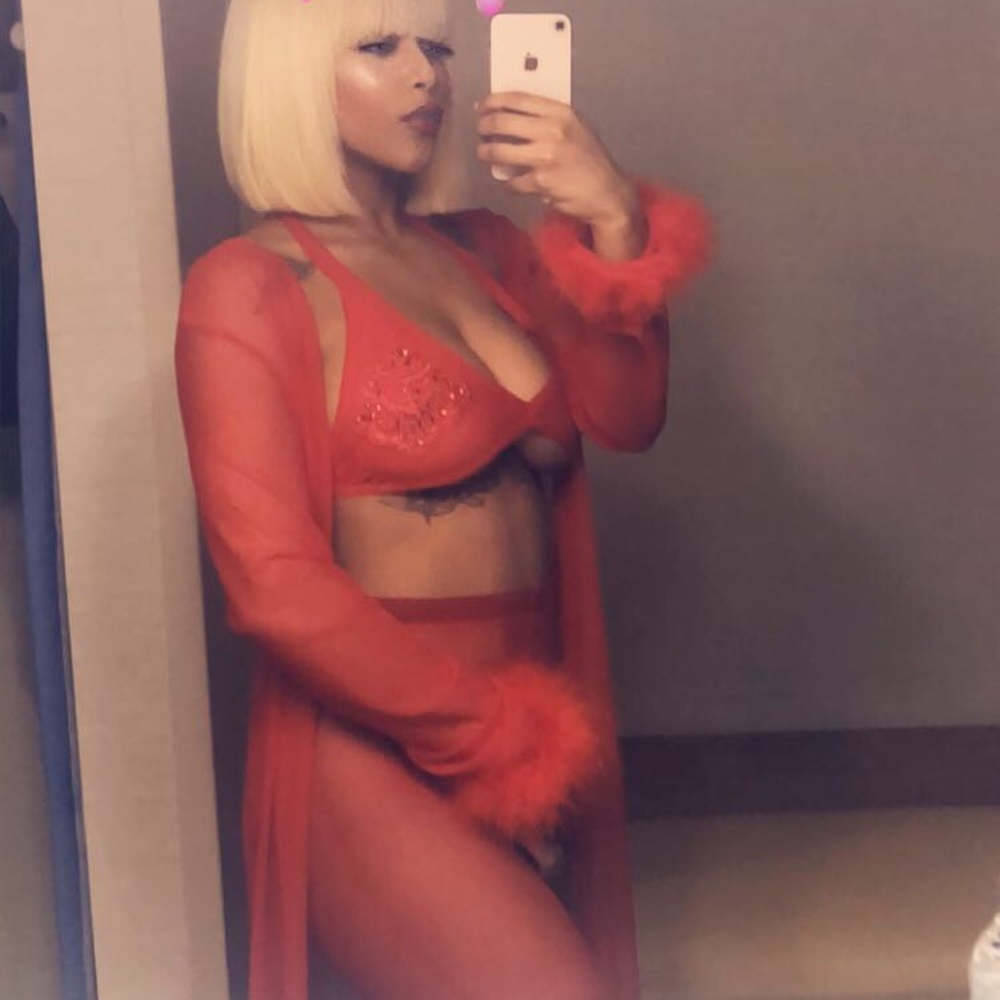 Red sheer fur robe